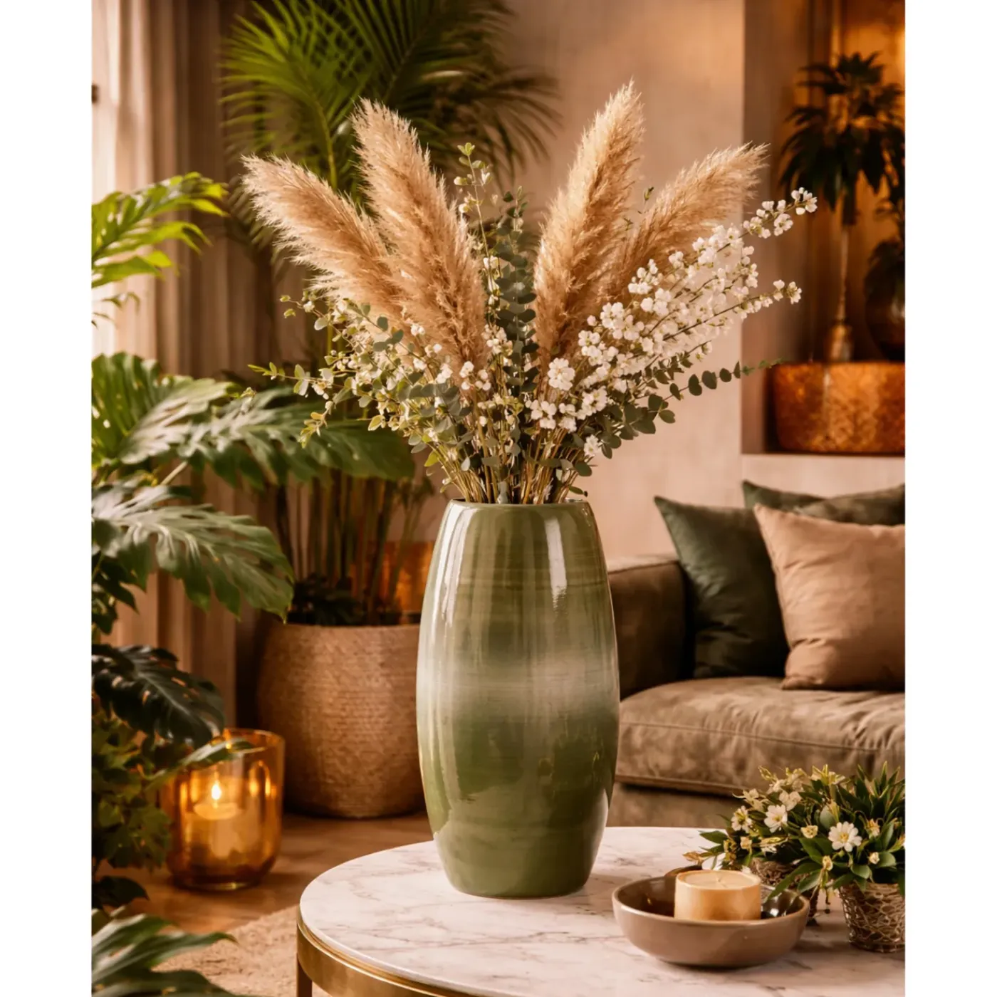 Mica Decorations Bloemenvaas Lester - Groen - Glanzend Keramiek