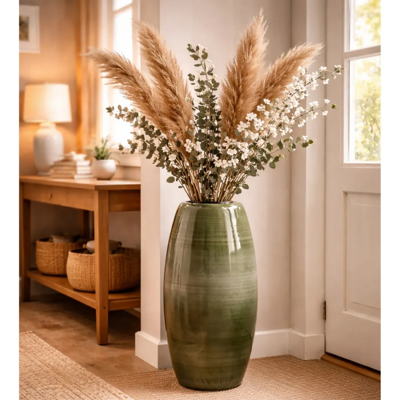 Mica Decorations Bloemenvaas Lester - Groen - Glanzend Keramiek