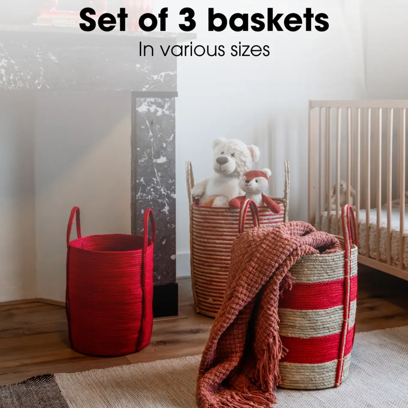 Mica Decorations Brooklyn Gevlochten Mand Set Van 3 Rood
