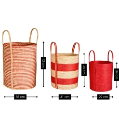 Mica Decorations Brooklyn Gevlochten Mand Set Van 3 Rood