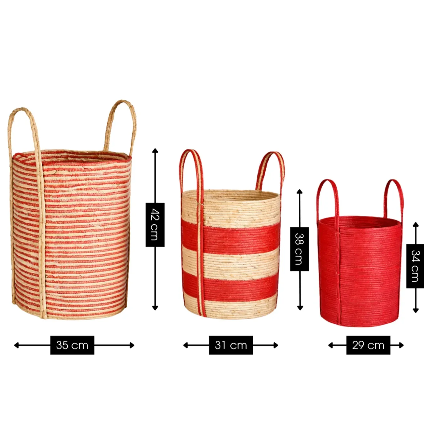 Mica Decorations Brooklyn Gevlochten Mand Set Van 3 Rood