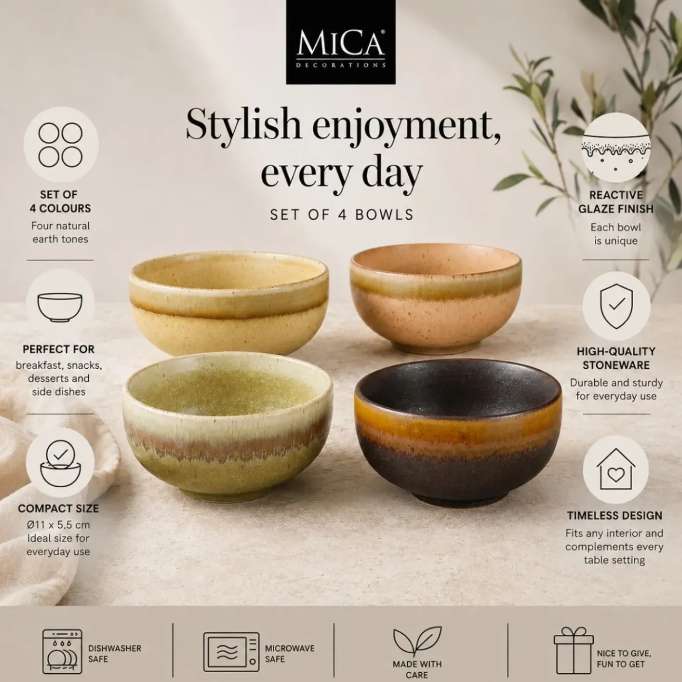 Mica Decorations Kommen Set 4 Stuks D11 X 5 -5 Cm