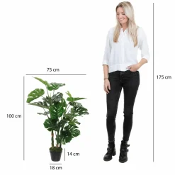 Mica Decorations Kunstplant Monstera/gatenplant - Groen - 100 Cm