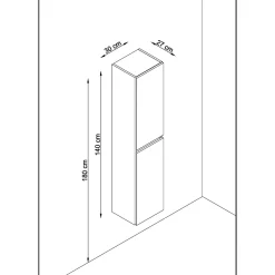 Milenio Hoge Badkamerkast Indus 30cm - Eik-Zwart - Met 2 Deuren - 30x140x27cm