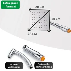 Milton Accessories Milton Regendouchekop Xl Deluxe - 28 Cm - Chrome - Douchekop Met Slang En Houder