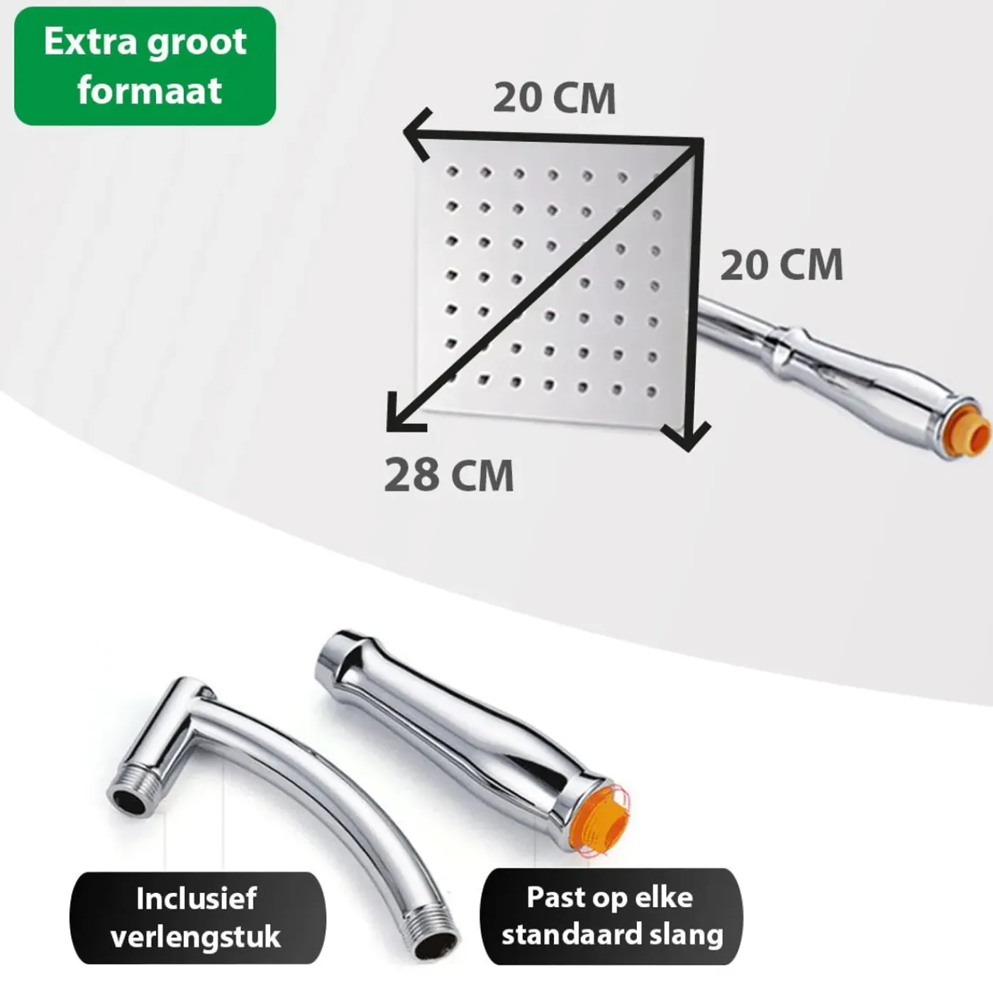 Milton Accessories Milton Regendouchekop Xl Deluxe - 28 Cm - Chrome - Douchekop Met Slang En Houder