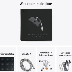 Milton Accessories Milton Regendouchekop Xl Deluxe - 28 Cm - Zwart - Douchekop Met Slang En Houder