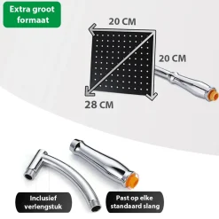 Milton Accessories Milton Regendouchekop Xl Deluxe - 28 Cm - Zwart - Douchekop Met Slang En Houder