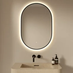 Mirlux Ovale Badkamerspiegel - 90x60cm - Zwart Frame - Anti-condens - 3 Dimbare Lichtstanden