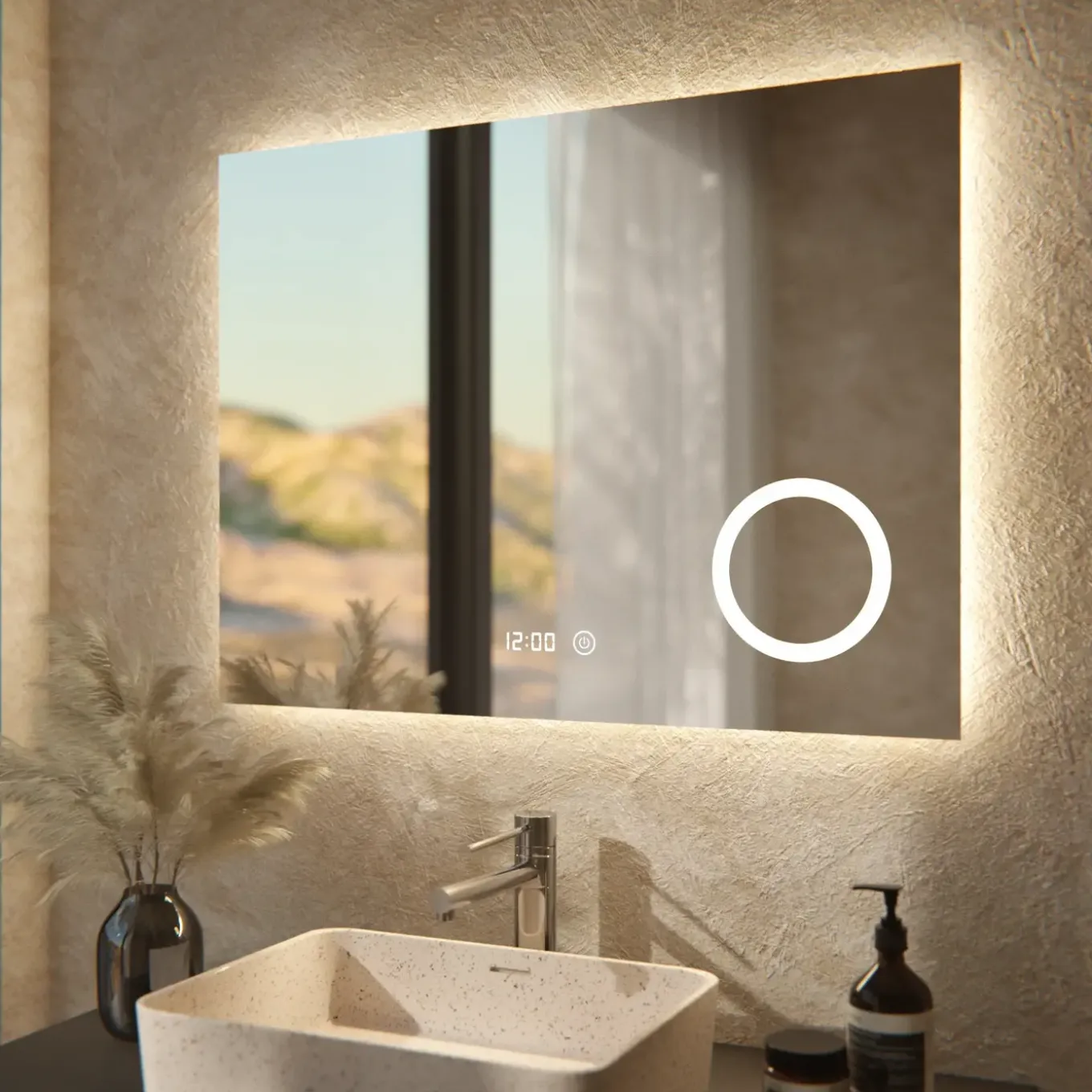 Mirlux Rechthoekige Badkamerspiegel - 80x60cm - Frameloos - Anti-condens - 3 Dimbare Lichtstanden