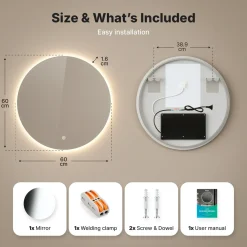 Mirlux Ronde Badkamerspiegel - 60 Cm - Frameloos - Anti-condens - 3 Dimbare Lichtstanden