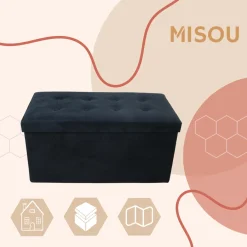 MISOU Opbergbox Met Bank Velvet Zwart Opbergbank Poef Met Opbergruimte Jaro