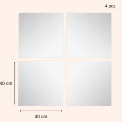 MISOU Plakspiegel 4 Stuks 40x40cm Zelfklevende Spiegel Vierkant Wandspiegel Groot Rechthoek Set W...