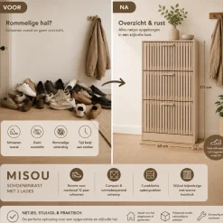 MISOU Schoenenkast Met Deuren En Lades 113x60cm Schoenenrek Hal Kast Opbergsysteem Bruin 12 Paar...