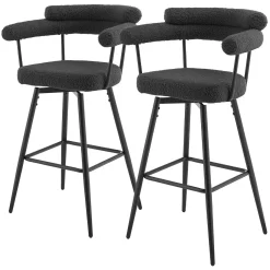 ML-Design Barkrukken Set 2 Draaibaar 76 Cm Donkergrijs Teddy Stof Armleuning Voetsteun