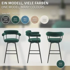 ML-Design Barkrukken Set 2 Draaibaar 76 Cm Donkergroen Teddy Stof Armleuning Voetsteun