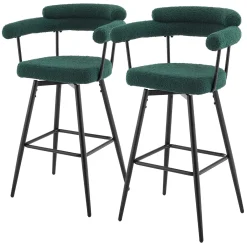 ML-Design Barkrukken Set 2 Draaibaar 76 Cm Donkergroen Teddy Stof Armleuning Voetsteun
