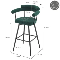 ML-Design Barkrukken Set 2 Draaibaar 76 Cm Donkergroen Teddy Stof Armleuning Voetsteun