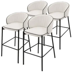 ML-Design Barkrukken Set Van 4 Beige 76 Cm Stoffen Barstoelen Met Rugleuning Voor Bar