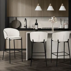 ML-Design Barkrukken Set Van 4 Beige 76 Cm Stoffen Barstoelen Met Rugleuning Voor Bar