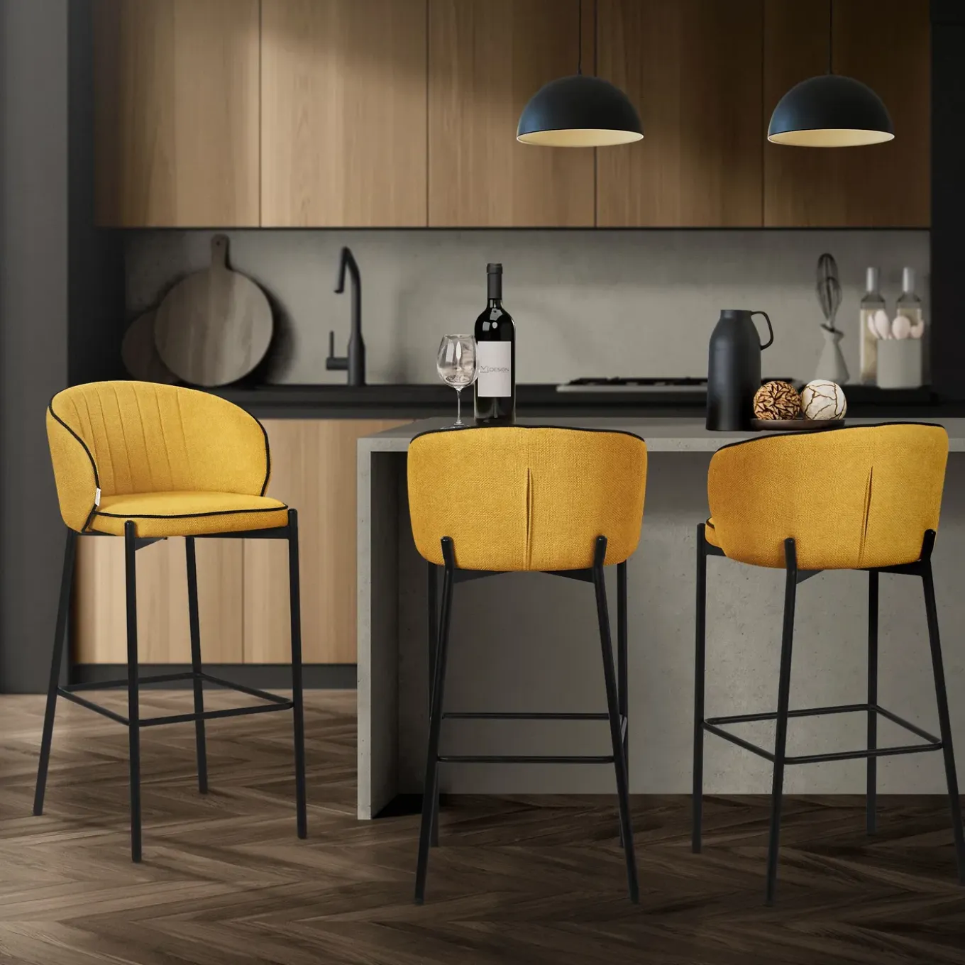 Ml-design Barkrukken Set Van 4 Mosterd 76 Cm Stoffen Barstoelen Met Rugleuning Voor Bar