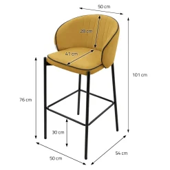 Ml-design Barkrukken Set Van 2 Mosterd 76 Cm Stoffen Barstoelen Met Rugleuning Voor Bar