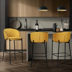 Ml-design Barkrukken Set Van 2 Mosterd 76 Cm Stoffen Barstoelen Met Rugleuning Voor Bar