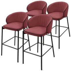 Ml-design Barkrukken Set Van 4 Rood 76 Cm Stoffen Barstoelen Met Rugleuning Voor Bar