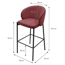 Ml-design Barkrukken Set Van 2 Rood 76 Cm Stoffen Barstoelen Met Rugleuning Voor Bar