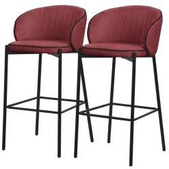 Ml-design Barkrukken Set Van 2 Rood 76 Cm Stoffen Barstoelen Met Rugleuning Voor Bar