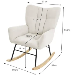ML-Design beige schommelstoel, met badstof bekleding, stalen frame, houten poten