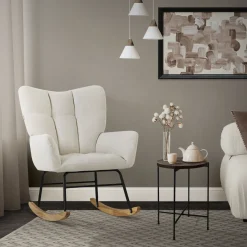 ML-Design beige schommelstoel, met badstof bekleding, stalen frame, houten poten