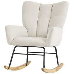 ML-Design beige schommelstoel, met badstof bekleding, stalen frame, houten poten