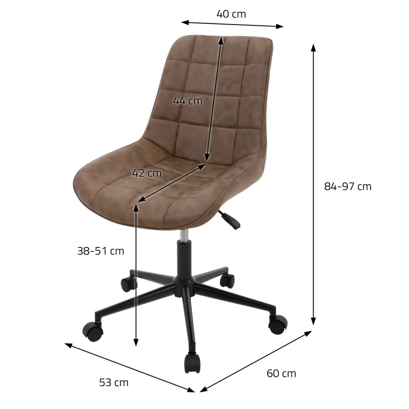 ML-Design bureaustoel, bruin,kunstlederen zitting, metalen frame, gestoffeerde stoel met rugleuning