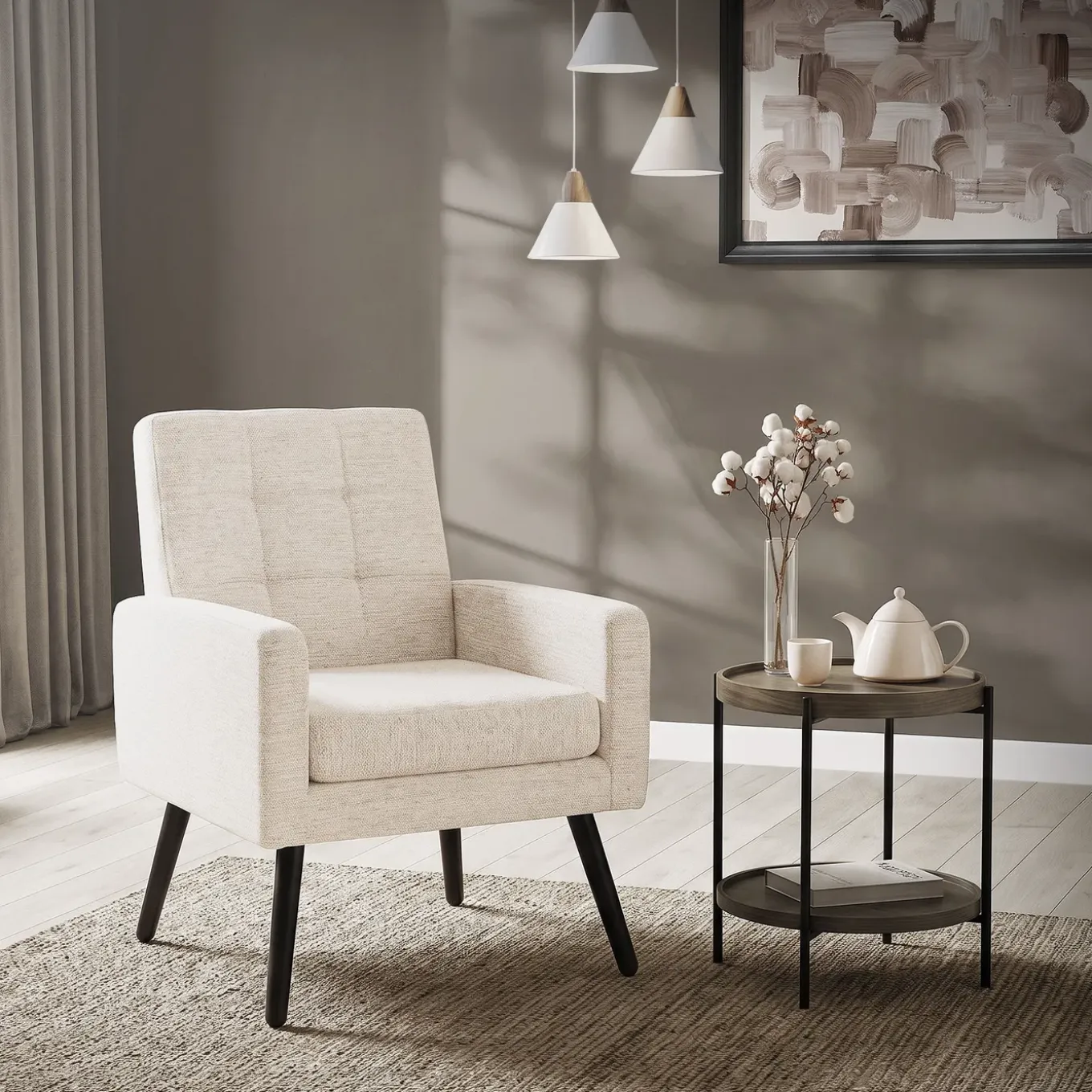 Ml-design - Fauteuil Stoel - Beige - Gevlochten Bekleding Stalen Frame 150 Kg Voor Relax