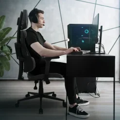Ml-design Gamingstoel Ergonomische Stof Grijs Met 3d Armleuningen Hoofdsteun Lendensteun