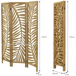 Ml-design Kamerscherm Fukuoka 3-delig 170x121cm Naturel Hout Opvouwbaar Vrijstaand Binnen