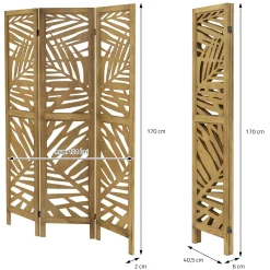 ML-Design Kamerscherm Kyoto 3-delig 170x121cm Naturel Hout Opvouwbaar Vrijstaand Binnen