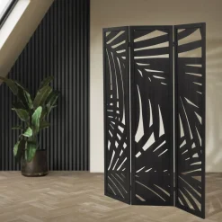 Ml-design Kamerscherm Sapporo 3-delig 170x121cm Zwart Hout Opvouwbaar Vrijstaand Binnen