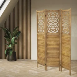 ML-Design Kamerscherm Tokio 3-delig 170x121cm Naturel Hout Opvouwbaar Vrijstaand Binnen