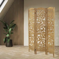 Ml-design Kamerscherm Yokohama 3-delig 172x121cm Naturel Hout Opvouwbaar Vrijstaand Binnen