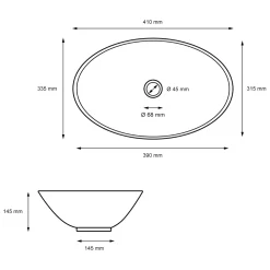 ML-Design Keramische Wasbak in Zwart Mat 41x33,5x14,5cm Ovale