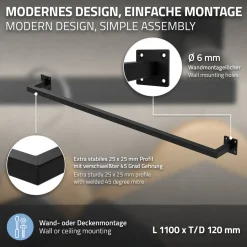 ML-Design Kledingstang Rechthoekig, D12 x B110 cm, Zwart, Roestvrij staal, U-vormig