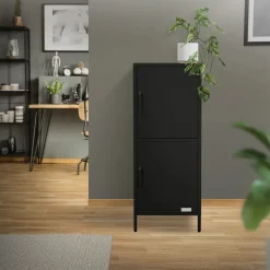 Ml-design Metalen Archiefkast Staal Zwart 40x101,5x40 Cm Kantoorkast 2 Deuren Legplanken