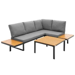 ML-Design - Modulaire hoekbank tuinlounge set 3 - grijs houtlook - aluminium meubelen