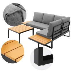 ML-Design - Modulaire hoekbank tuinlounge set 3 - grijs houtlook - aluminium meubelen