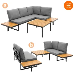 ML-Design - Modulaire hoekbank tuinlounge set 3 - grijs houtlook - aluminium meubelen
