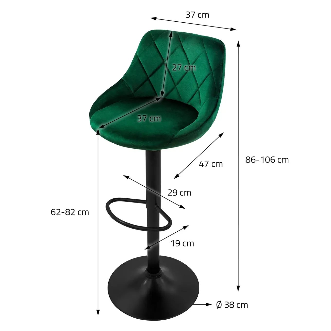 ML-Design Set van 4 Barkruk, fluwelen bekleding, groen, gestoffeerde barstoel