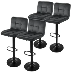 ML-Design Set van 4 fluwelen barkrukken, grijs, beklede stoel met rugleuning en voetsteunen