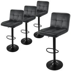 ML-Design Set van 4 fluwelen barkrukken, grijs, beklede stoel met rugleuning en voetsteunen